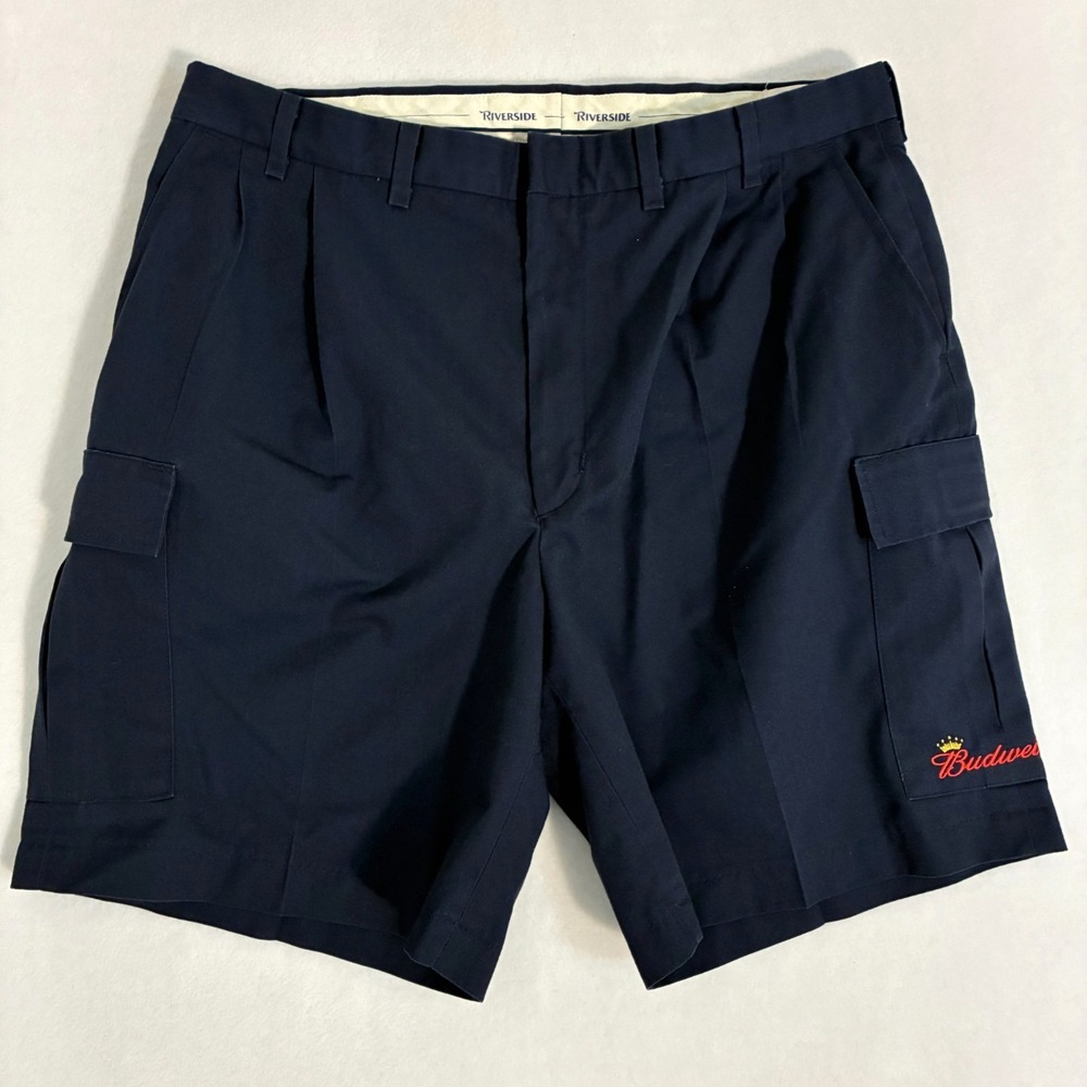 Vtg Budweiser USA Made Employee Uniform Shorts Size 38 Pleated Cargo Embroidered